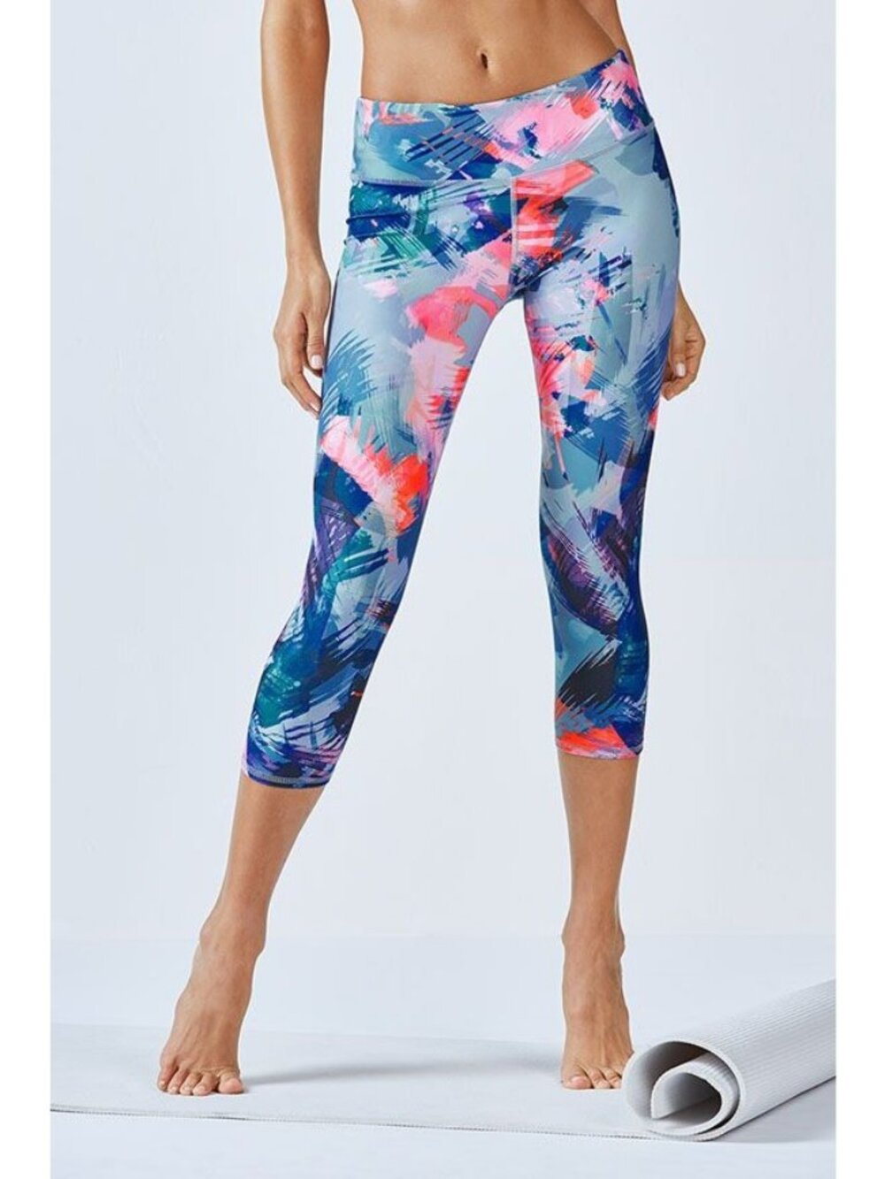 Fabletics Capri Leggings XL Define PowerHold Mid Rise Mist Ombre Print Gym Yoga